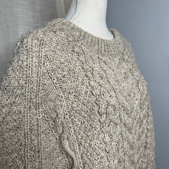Vintage House of Ireland Hand Knit Wool Sweater Fisherman Oatmeal Unisex Size XL - Picture 5 of 12